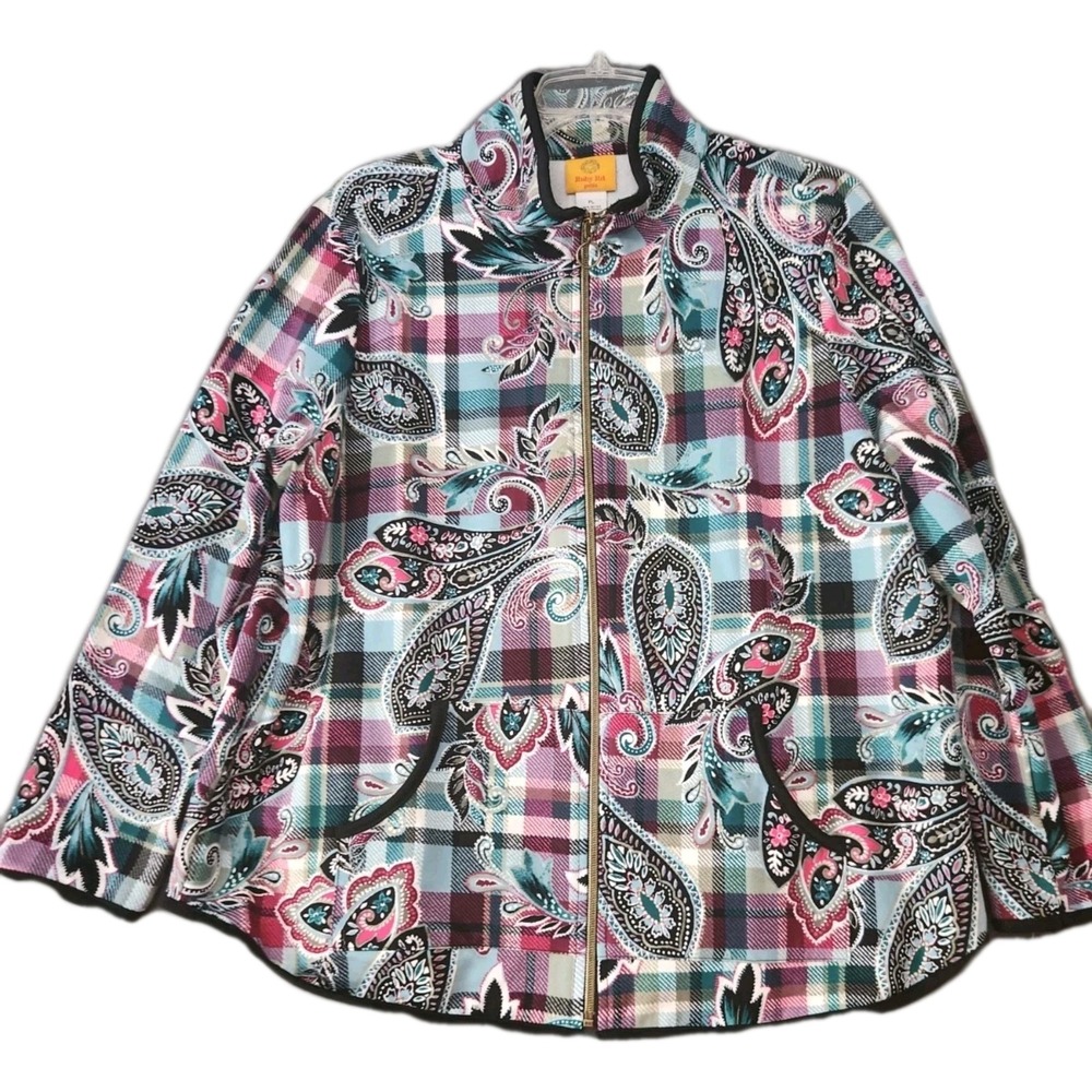 Ruby Rd Full Zip Track Jacket Womens PL Blue Paisley Full Zip Stretch Athleisure